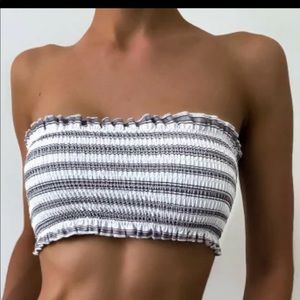 ZAFUL Stripe Smocked Bandeau Top M/6
